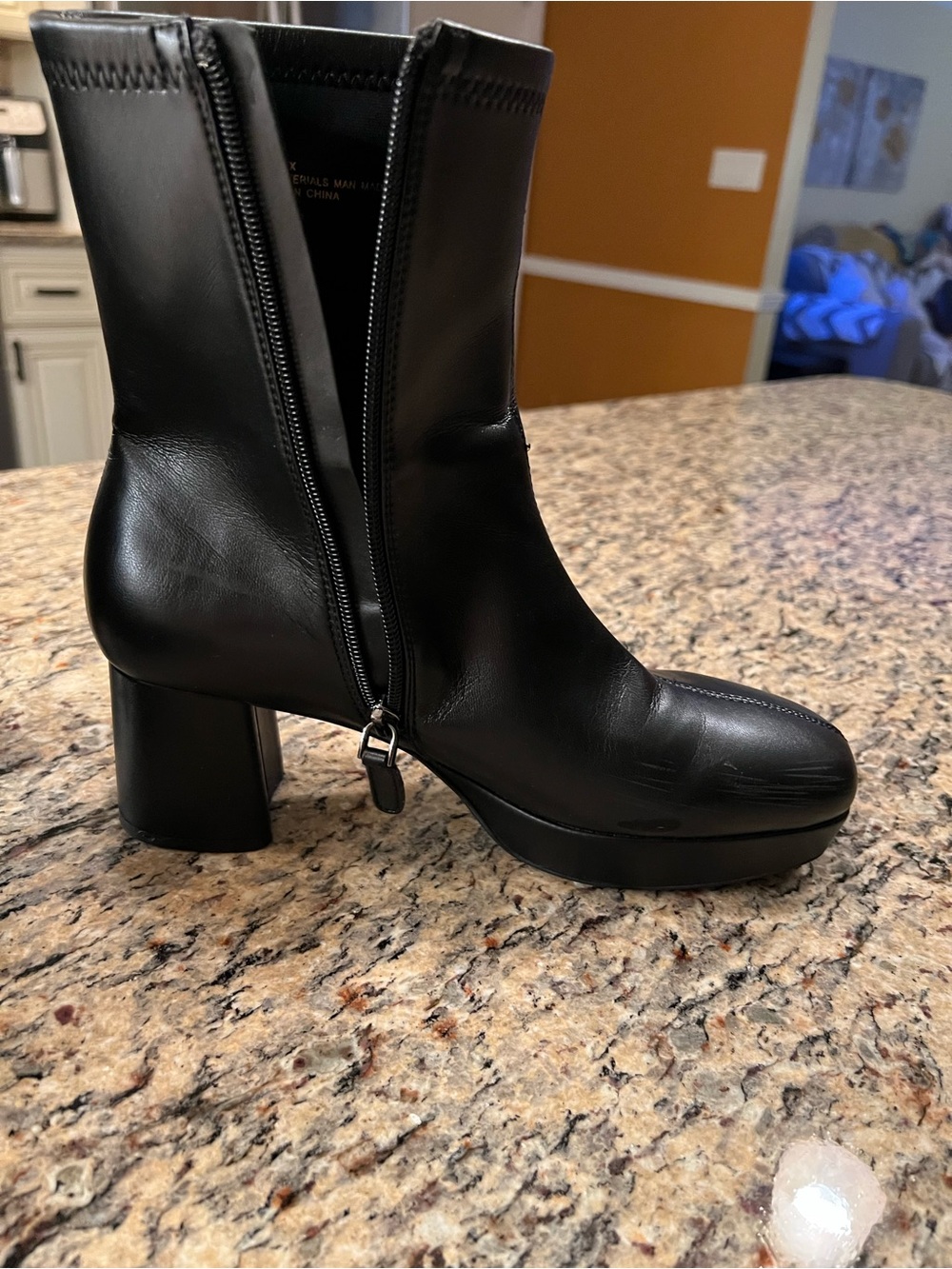 Aerosoles Black Leather Platform Block Heel Ankle Boots with Side Zip